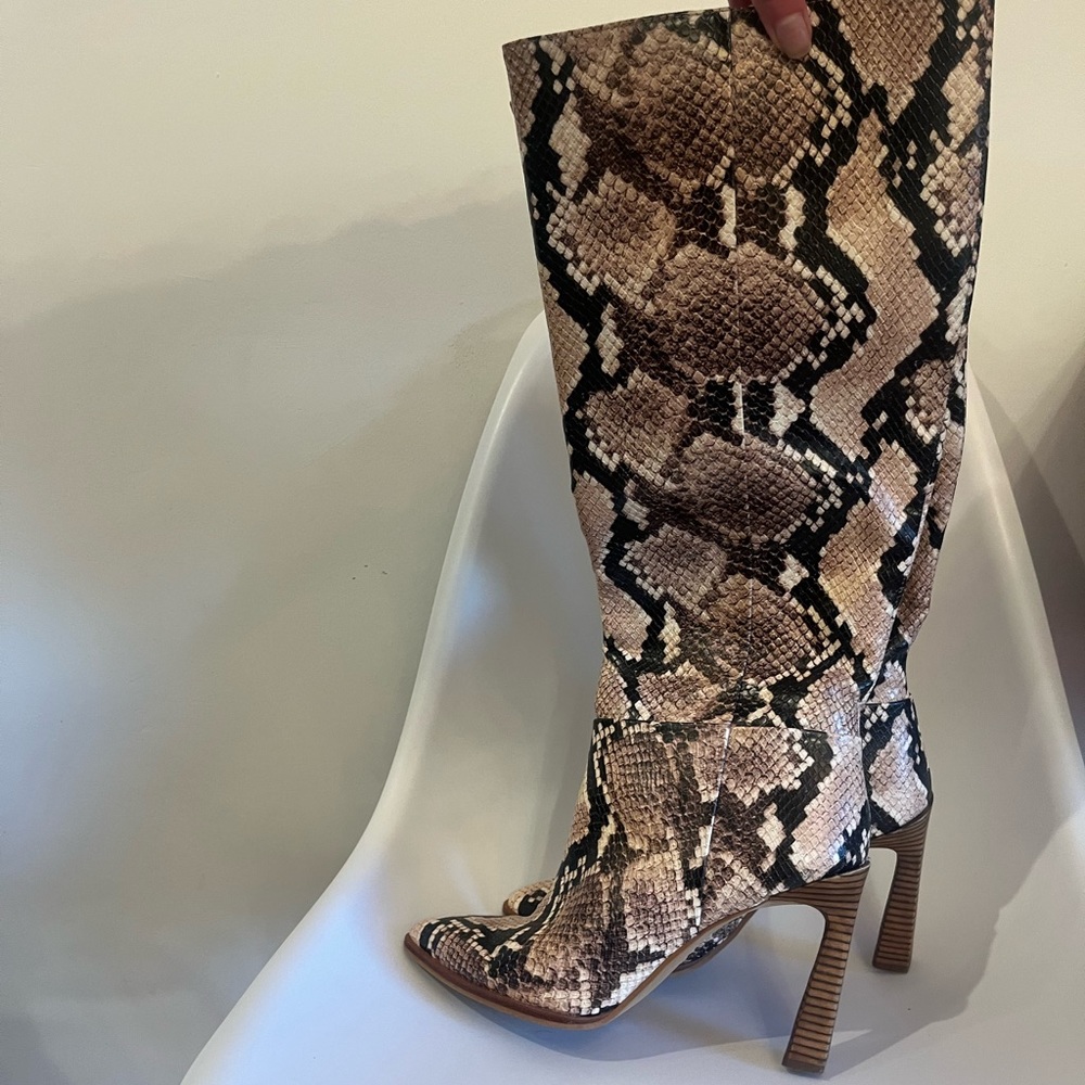 Vince Camuto faux snakeskin heeled knee high boots